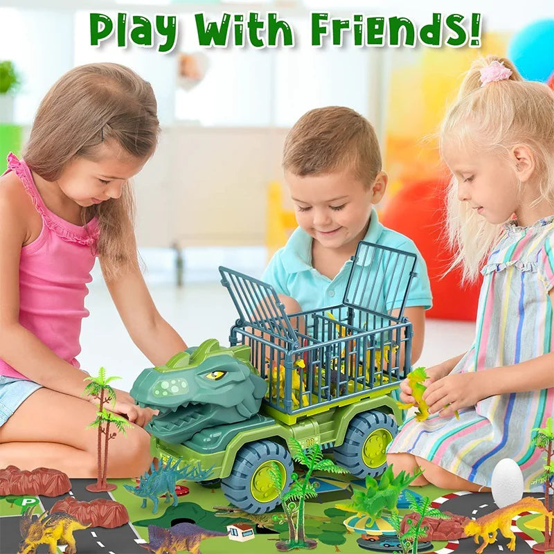 Dinosaur Toy Car Set – Tyrannosaurus Rex & Triceratops Transport Vehicle for Children 3+
