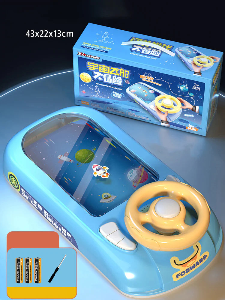 Racing Adventure Car Steering Wheel Toy for Kids – Steer Joy Driving Simulator with Music and Interactive Features – Fun Space Adventure Ship for Kids and Parents Needing a Break