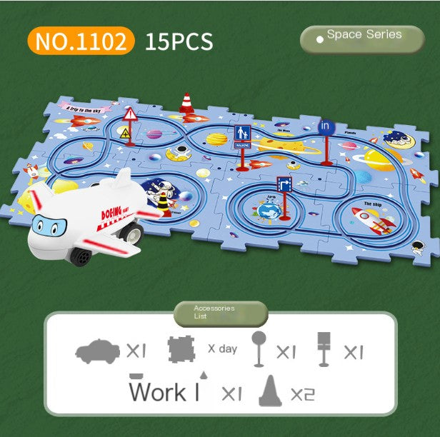 Puzzle Racer: Multifunctional Car Track Set for Kids – Educational, Fun, and Exciting Railroad Adventure with Mini Signpost Challenge (One Piece)
