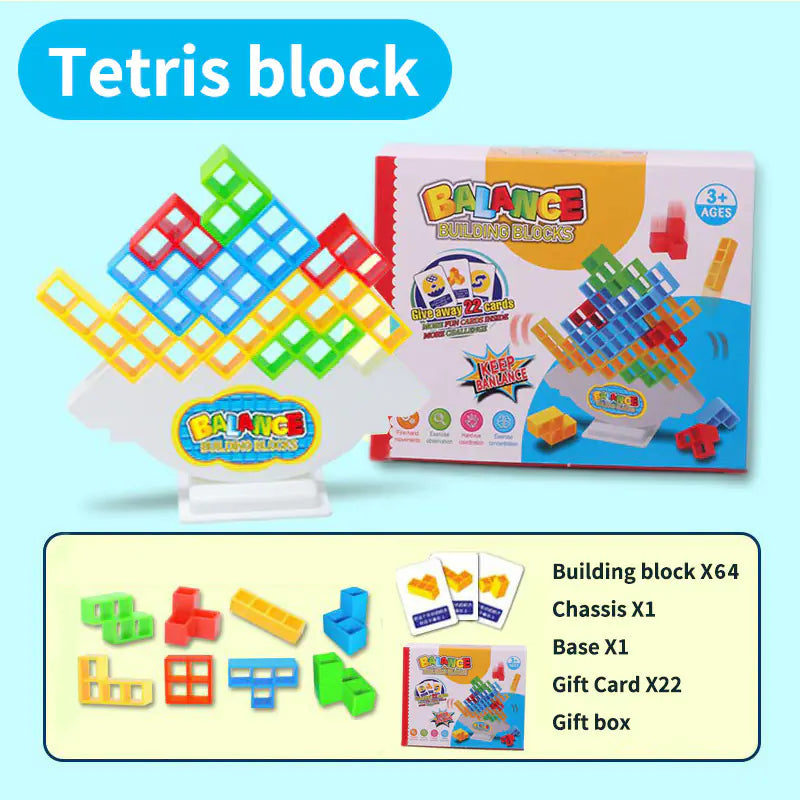 Tetris Stacking Blocks Toy – 16-64 Piece Tower Game for Kids & Family Balance Fun