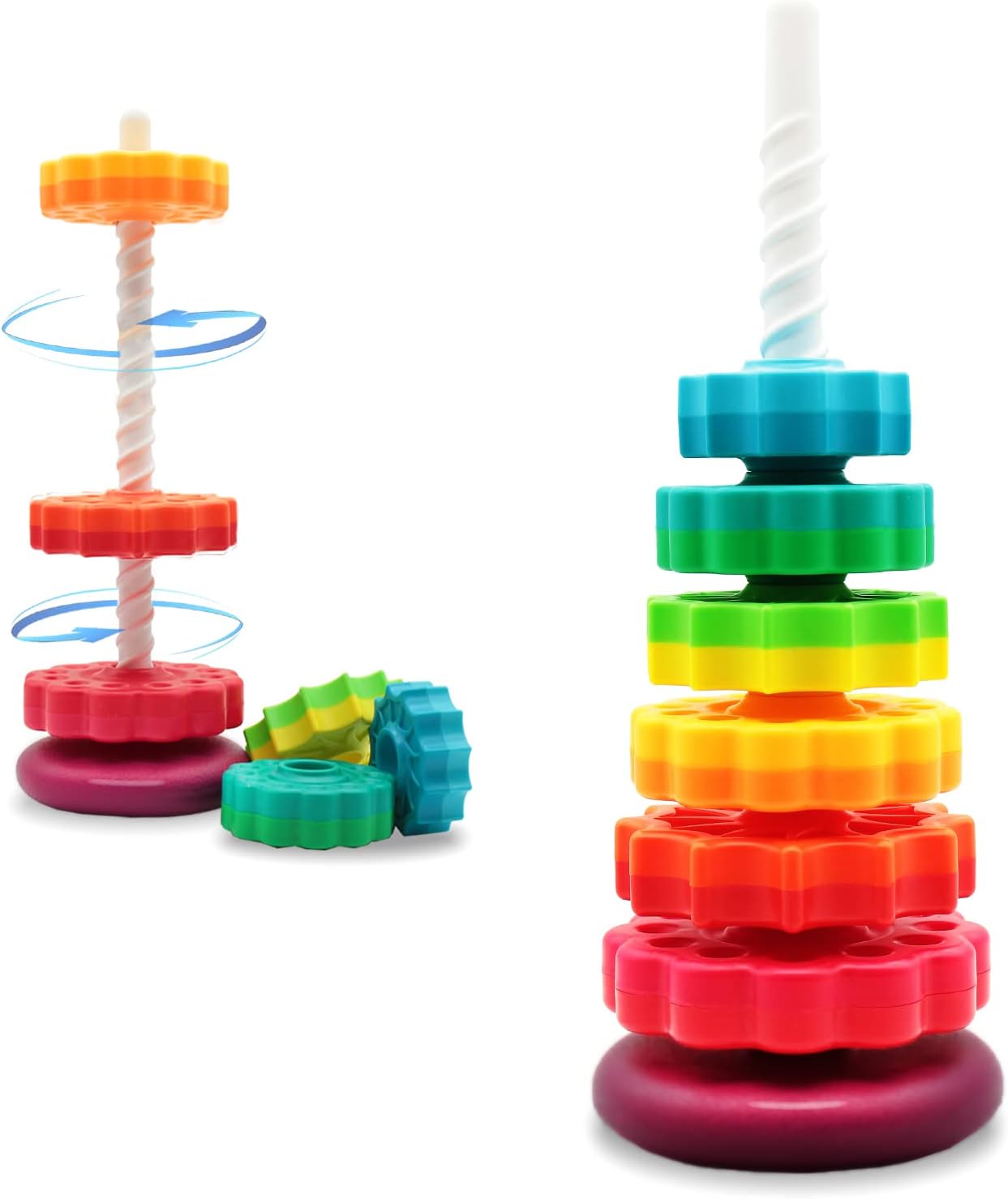 Stacking and Spinning Rainbow Gear Tower: Montessori Educational Toy for Toddlers (1-3 Years) - Enhancing Motor Skills and Sensory Development