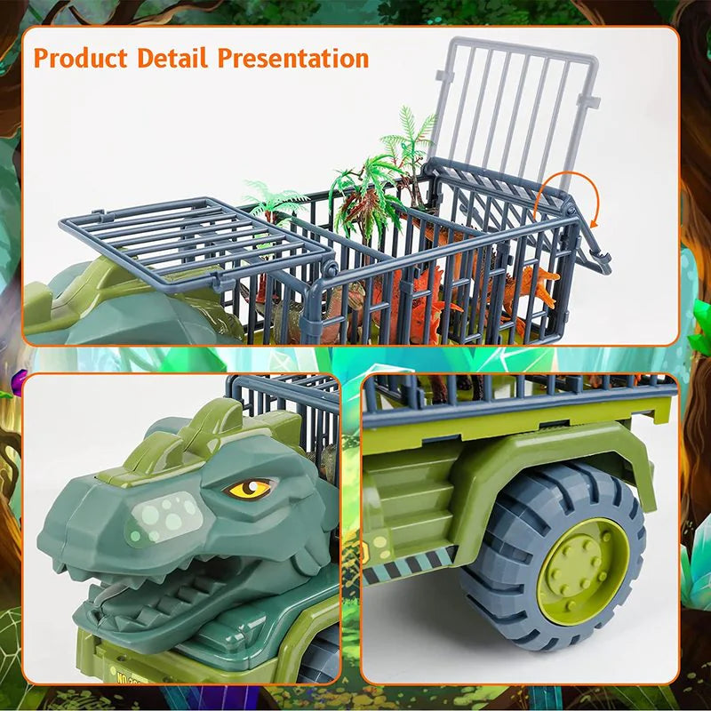 Dinosaur Toy Car Set – Tyrannosaurus Rex & Triceratops Transport Vehicle for Children 3+