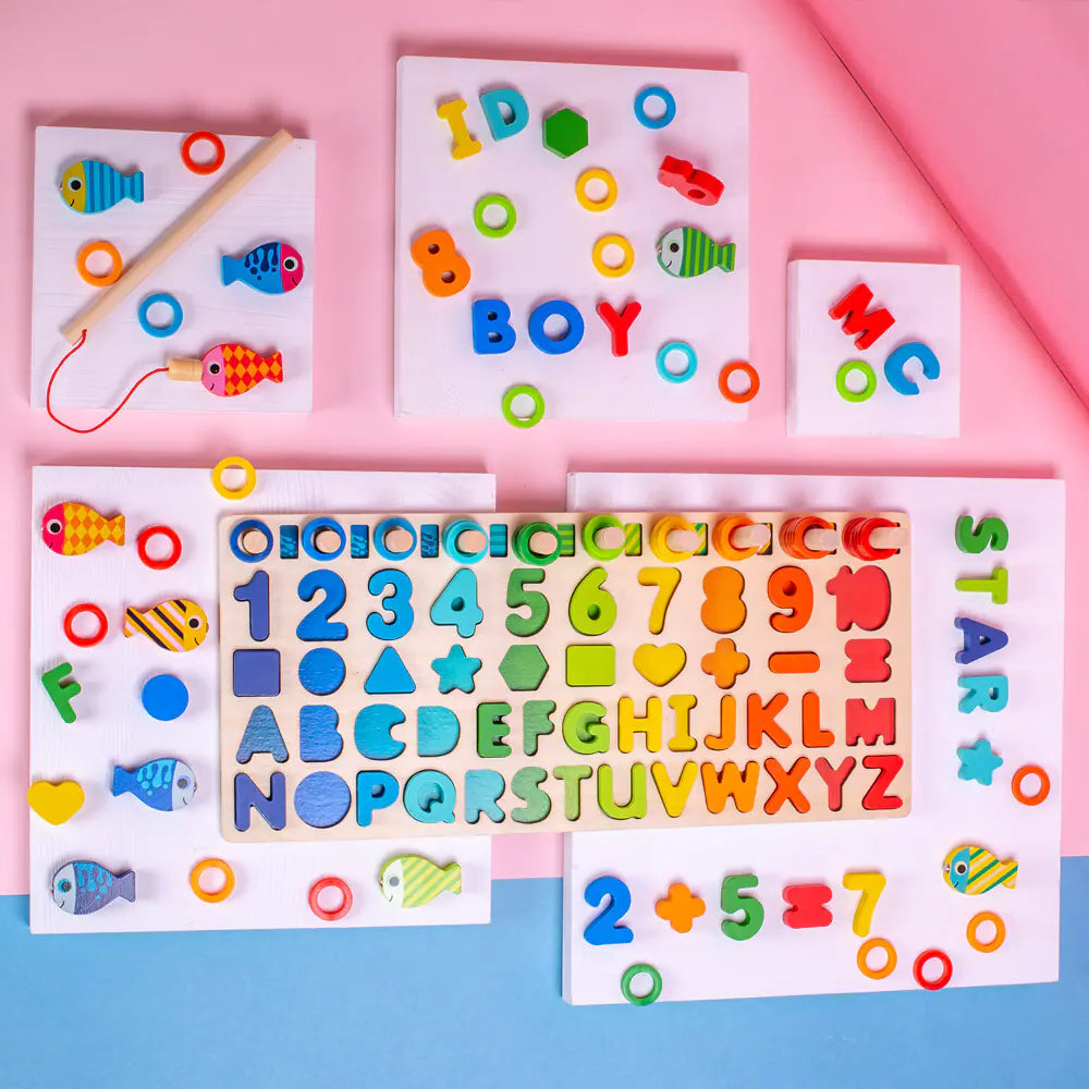 Wooden Educational Number & Letter Blocks Puzzle Toys for Toddlers