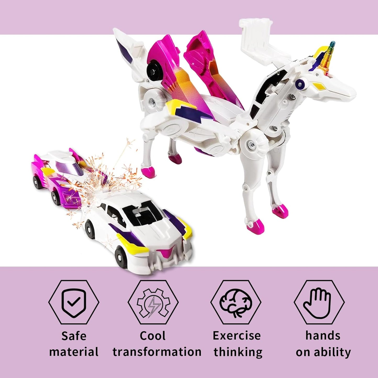2 in 1 Unicorn Car Figurines – Magical Magnetic Transformation Toy for Kids Ages 4–6