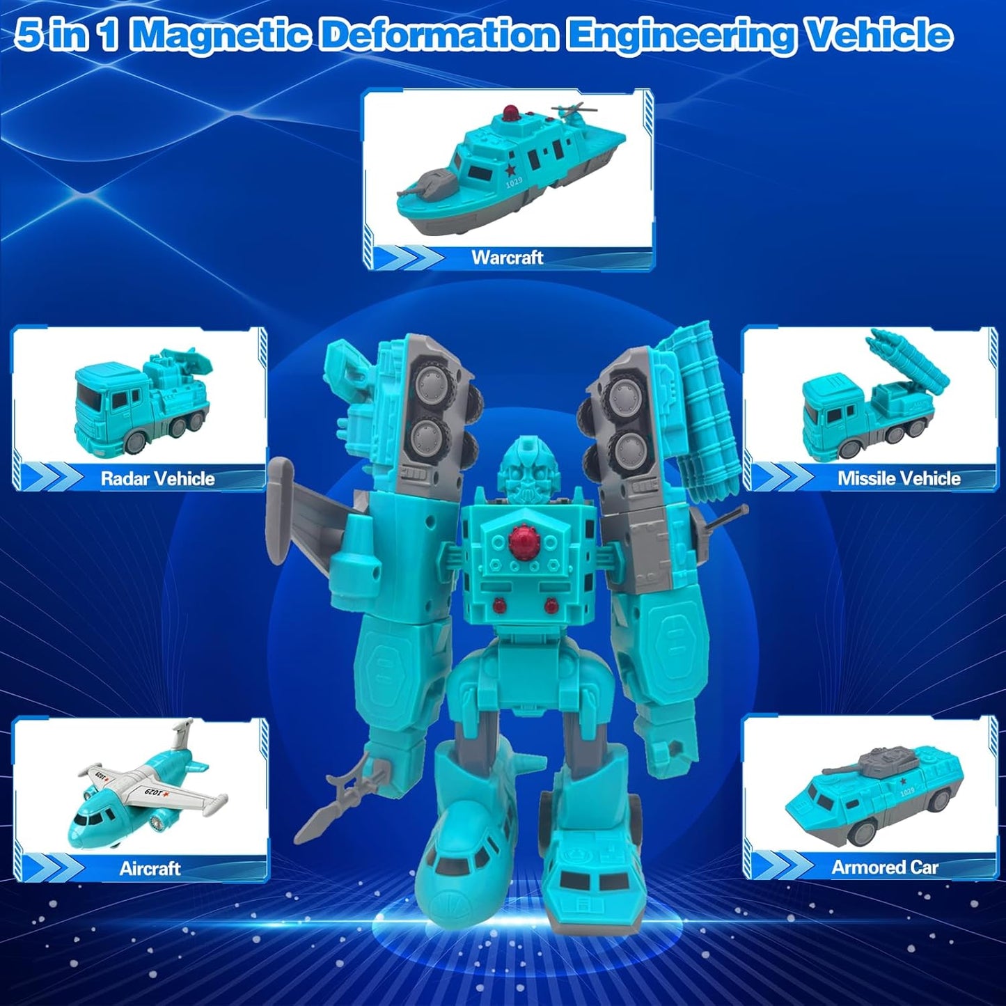 Magnetic Transform Engineering Car Toys with Storage Box – 35 Pcs Transforming Robot & Construction Vehicle Toy Gift for Kids Ages 3-8, Fun Outdoor Toddler Activity Set