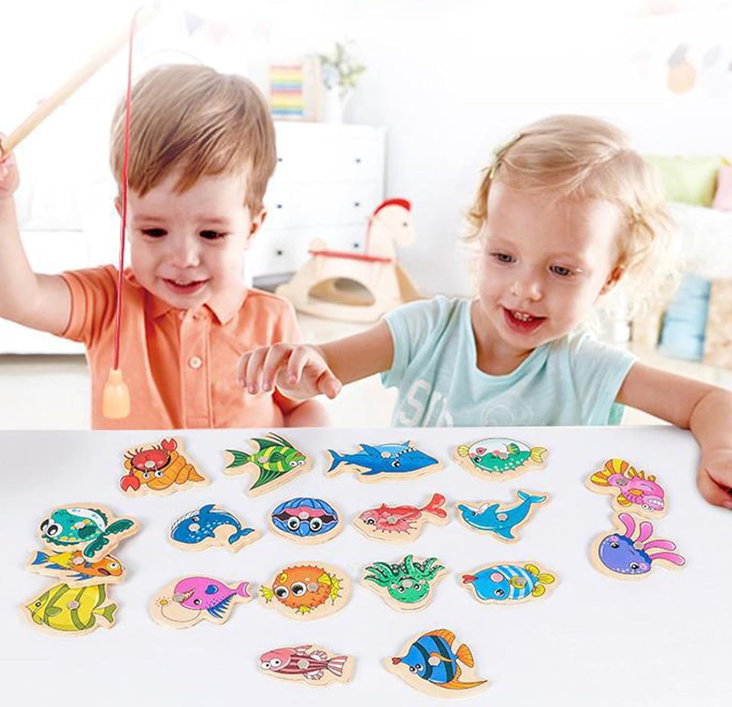 Magnetic Fishing Game for Kids – Wooden Magnetic Fishing Toys for Preschool & Kindergarten Boys and Girls, Fun Educational Toy for Toddlers