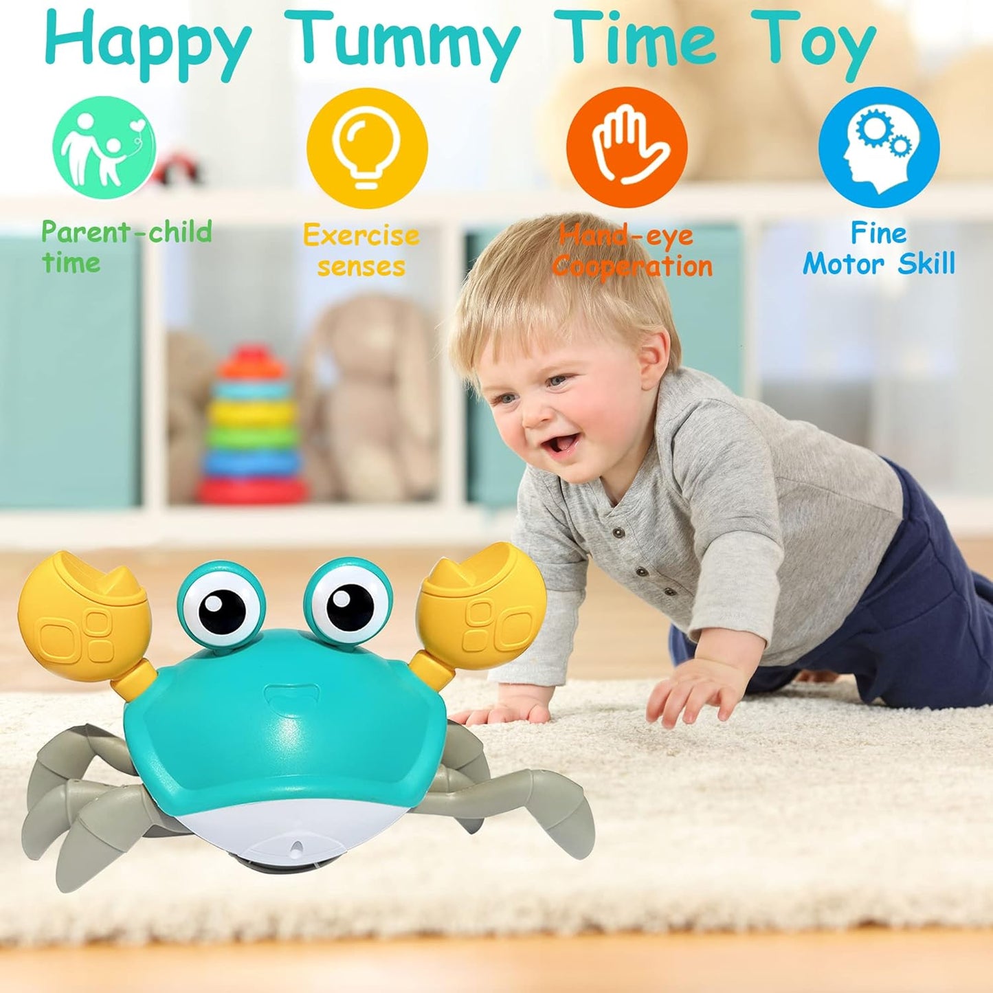 Crawling Crab Baby Toy: Interactive Fun with Lights, Music, and Obstacle Avoidance Sensors for Toddlers