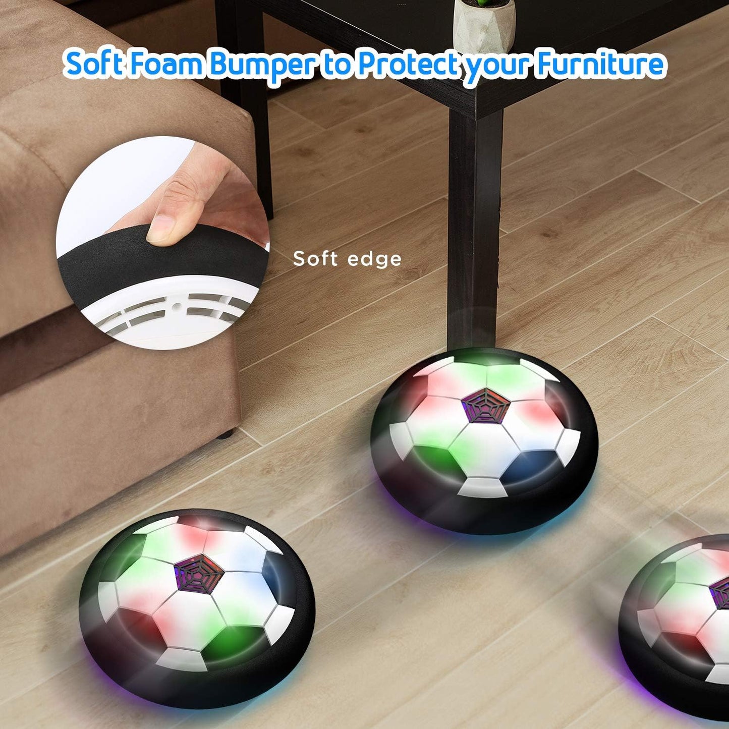 Rechargeable LED Hover Soccer Ball – Air Floating Football with Lights, Music & Soft Foam Bumper