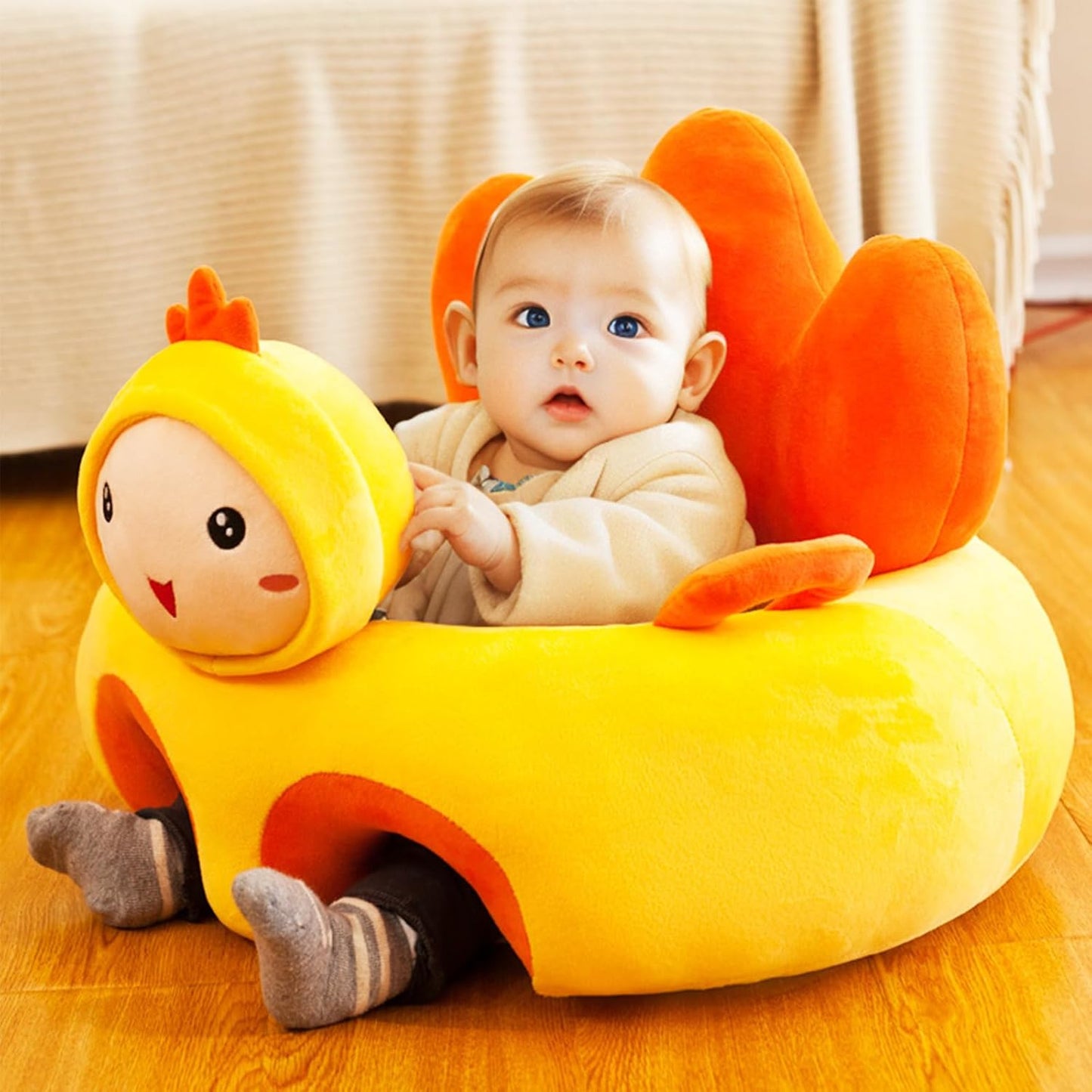 Plush Animal Baby Learning Seat – Doll Plush Infant Floor Chair with Back Support | Sit Me Up Sofa for Babies 3+ Months, Toddler Plush Animal Chair