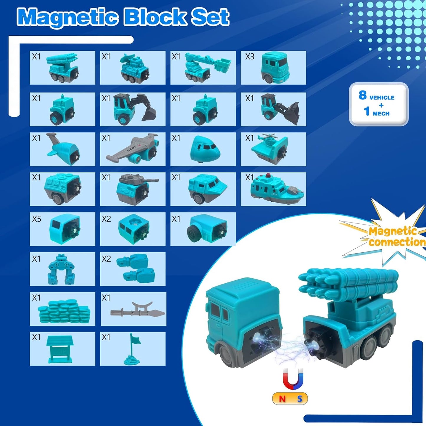 Magnetic Transform Engineering Car Toys with Storage Box – 35 Pcs Transforming Robot & Construction Vehicle Toy Gift for Kids Ages 3-8, Fun Outdoor Toddler Activity Set