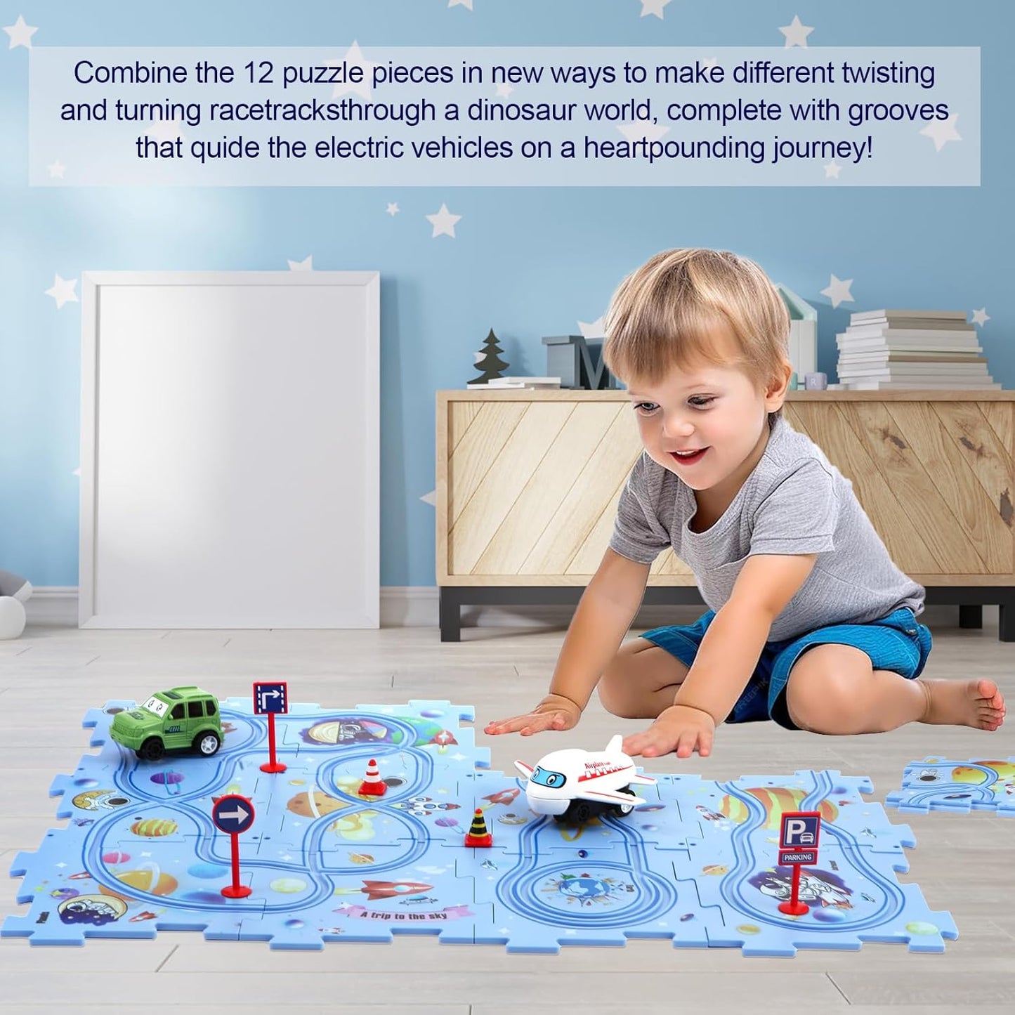 Puzzle Racer: Multifunctional Car Track Set for Kids – Educational, Fun, and Exciting Railroad Adventure with Mini Signpost Challenge (One Piece)