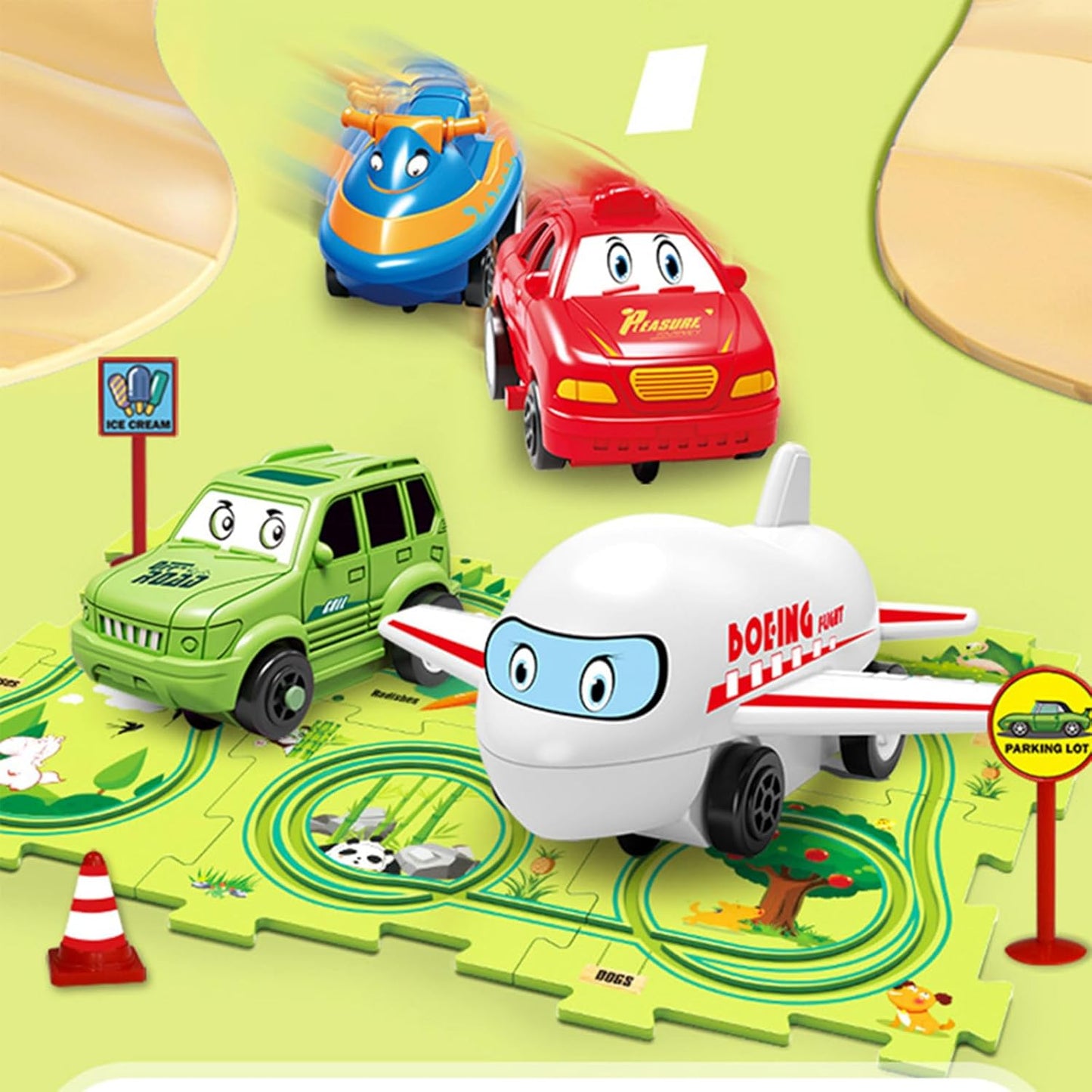 Puzzle Racer: Multifunctional Car Track Set for Kids – Educational, Fun, and Exciting Railroad Adventure with Mini Signpost Challenge (One Piece)