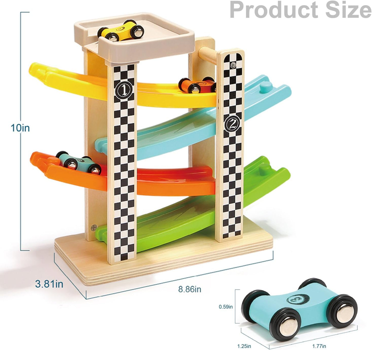 Wooden Race Track Ramp Toy with 4 Mini Cars – Fun Educational Gift for Toddlers Ages 1–2 Boys & Girls