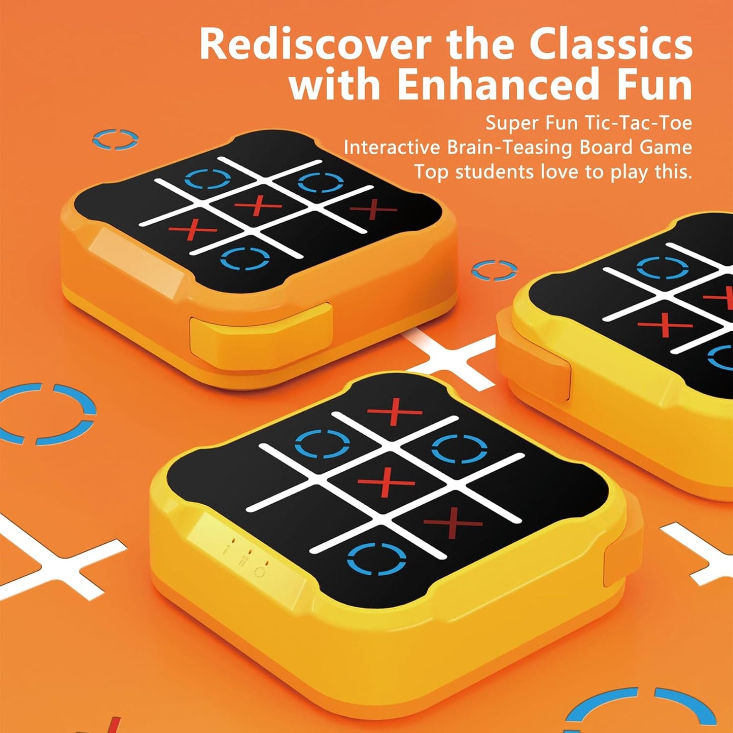 Tic Tac Toe Bolt Game – 3-in-1 Handheld Puzzle Console, Portable Travel Board Game for Kids & Adults, Educational & Memory Development Toy, Perfect Birthday Gift for All Ages (Yellow-Orange)