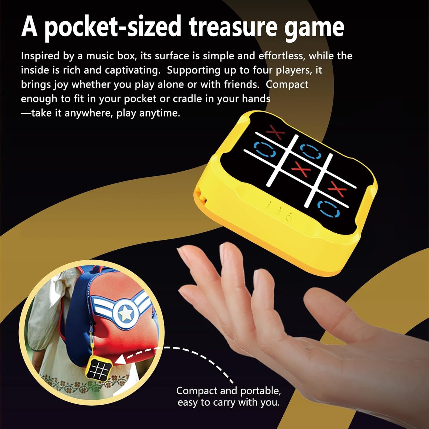 Tic Tac Toe Bolt Game – 3-in-1 Handheld Puzzle Console, Portable Travel Board Game for Kids & Adults, Educational & Memory Development Toy, Perfect Birthday Gift for All Ages (Yellow-Orange)