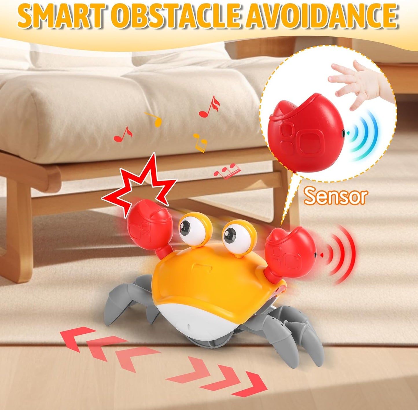 Crawling Crab Baby Toy: Interactive Fun with Lights, Music, and Obstacle Avoidance Sensors for Toddlers