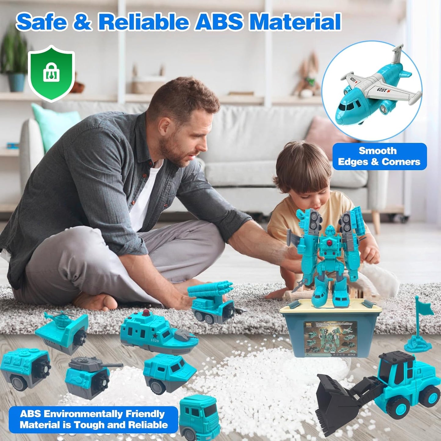 Magnetic Transform Engineering Car Toys with Storage Box – 35 Pcs Transforming Robot & Construction Vehicle Toy Gift for Kids Ages 3-8, Fun Outdoor Toddler Activity Set