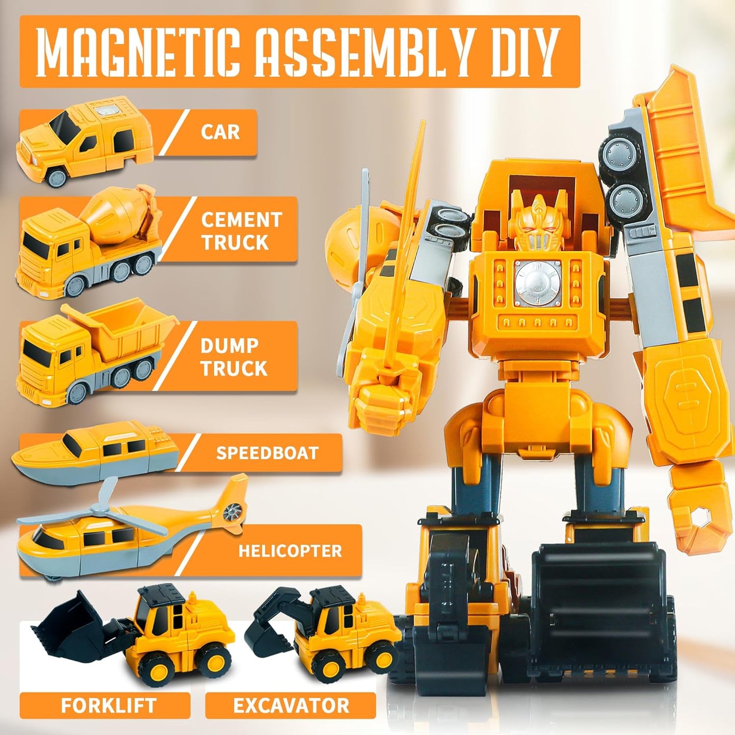 Magnetic Transform Engineering Car Toys with Storage Box – 35 Pcs Transforming Robot & Construction Vehicle Toy Gift for Kids Ages 3-8, Fun Outdoor Toddler Activity Set