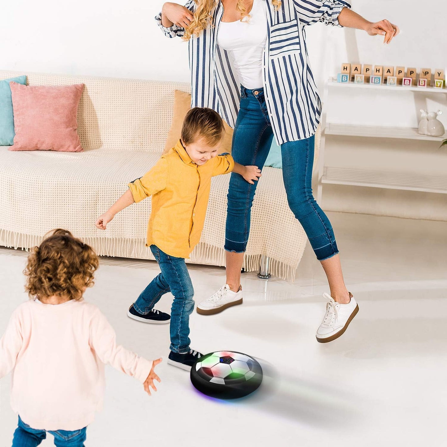 Rechargeable LED Hover Soccer Ball – Air Floating Football with Lights, Music & Soft Foam Bumper