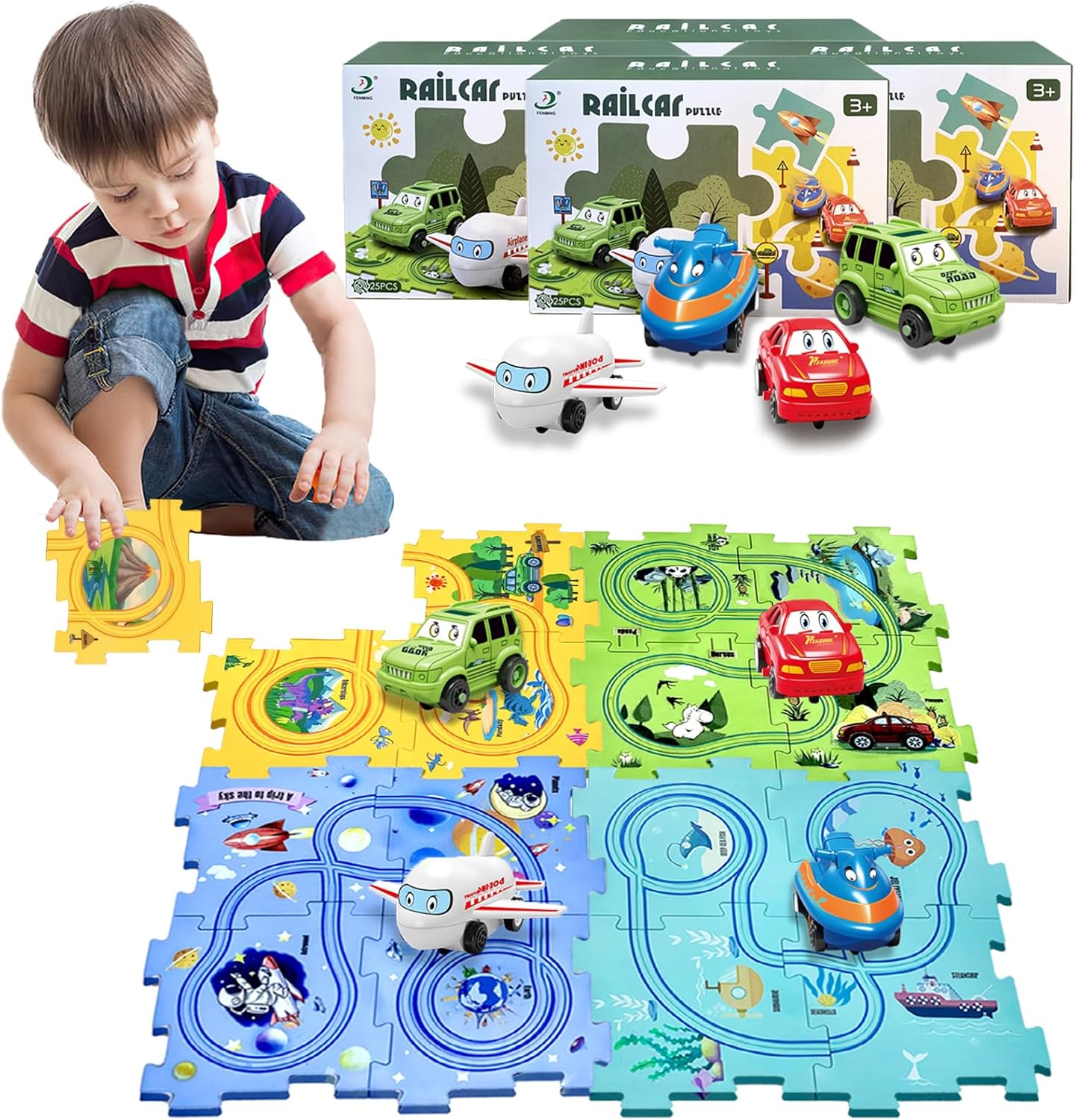 Puzzle Racer: Multifunctional Car Track Set for Kids – Educational, Fun, and Exciting Railroad Adventure with Mini Signpost Challenge (One Piece)