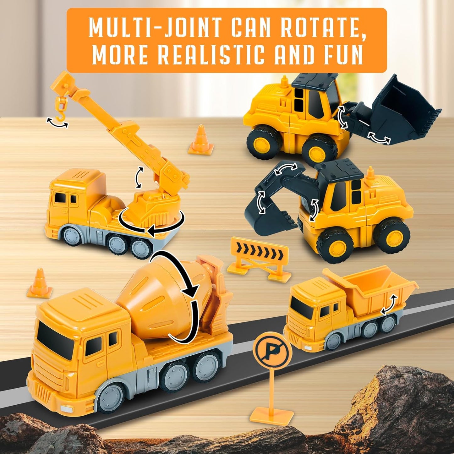 Magnetic Transform Engineering Car Toys with Storage Box – 35 Pcs Transforming Robot & Construction Vehicle Toy Gift for Kids Ages 3-8, Fun Outdoor Toddler Activity Set