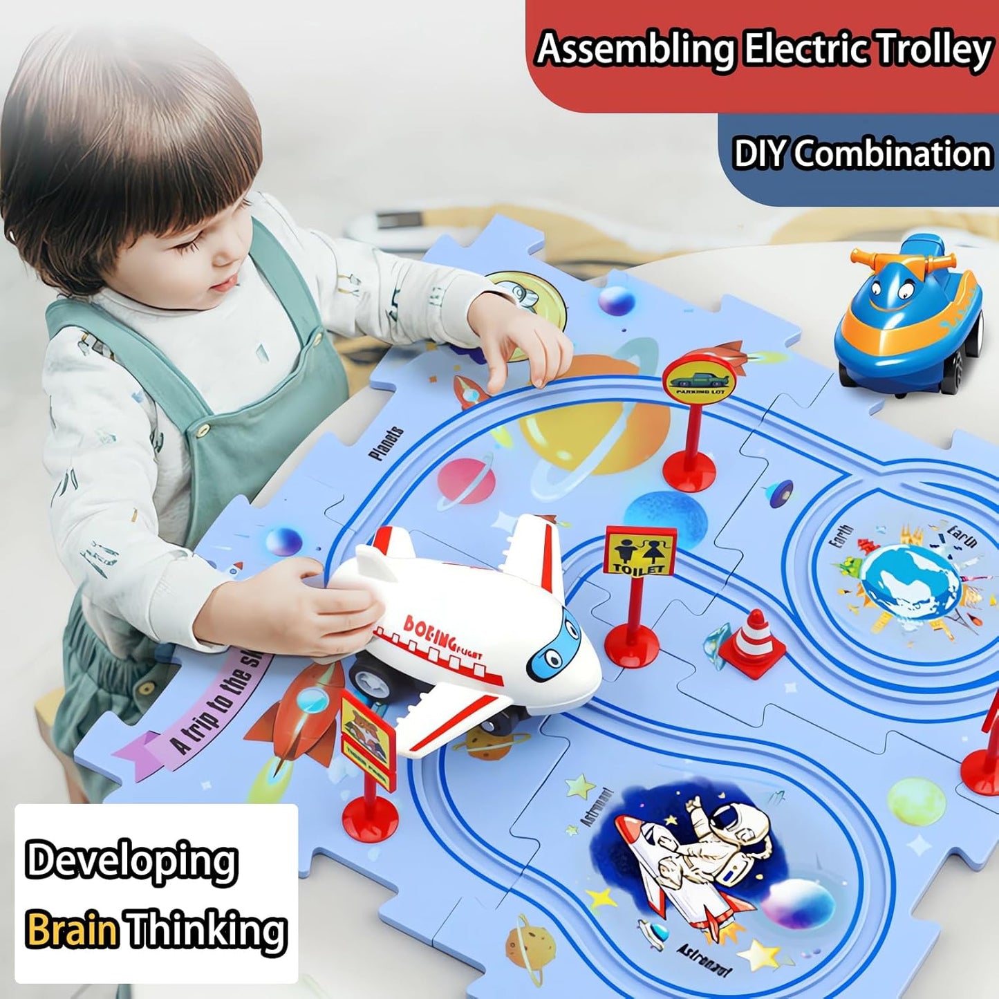 Puzzle Racer: Multifunctional Car Track Set for Kids – Educational, Fun, and Exciting Railroad Adventure with Mini Signpost Challenge (One Piece)