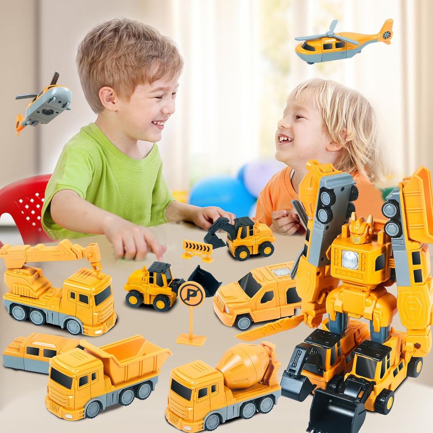 Magnetic Transform Engineering Car Toys with Storage Box – 35 Pcs Transforming Robot & Construction Vehicle Toy Gift for Kids Ages 3-8, Fun Outdoor Toddler Activity Set