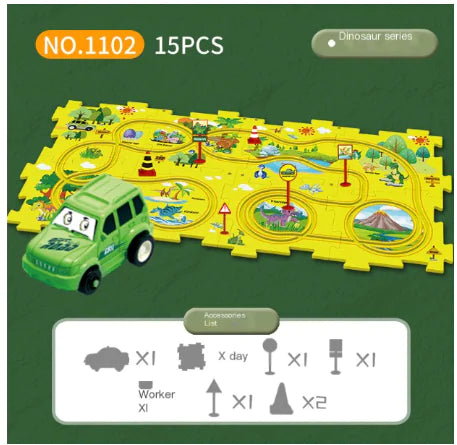 Puzzle Racer: Multifunctional Car Track Set for Kids – Educational, Fun, and Exciting Railroad Adventure with Mini Signpost Challenge (One Piece)
