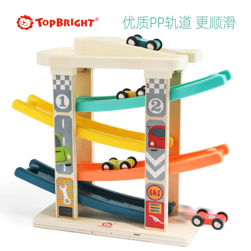 Wooden Race Track Ramp Toy with 4 Mini Cars – Fun Educational Gift for Toddlers Ages 1–2 Boys & Girls