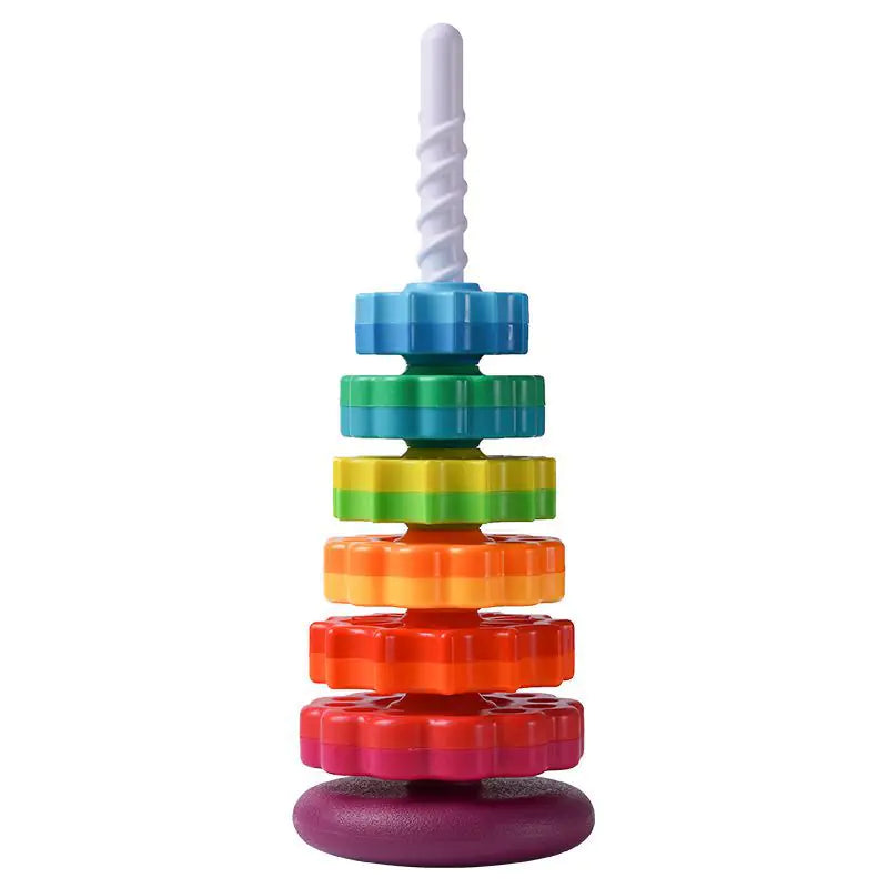 Stacking and Spinning Rainbow Gear Tower: Montessori Educational Toy for Toddlers (1-3 Years) - Enhancing Motor Skills and Sensory Development