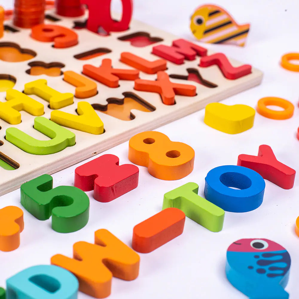 Wooden Educational Number & Letter Blocks Puzzle Toys for Toddlers