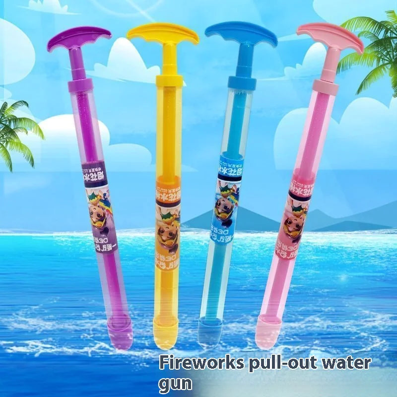 Firework Water Spray Gun – Pull-Out Water Guns in Fireworks Style, Fun Water Spray Toys for Parties, Concerts, Water Festivals, Pool Parties, and Family Gatherings (Blue, Pink, Purple, Yellow)