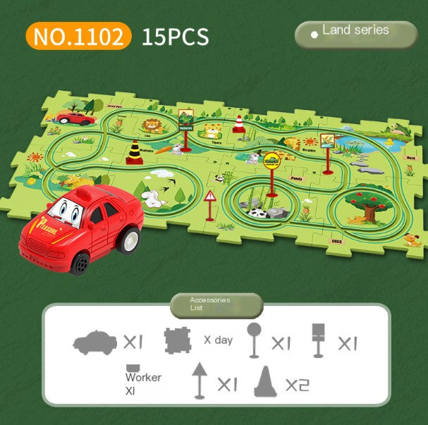 Puzzle Racer: Multifunctional Car Track Set for Kids – Educational, Fun, and Exciting Railroad Adventure with Mini Signpost Challenge (One Piece)