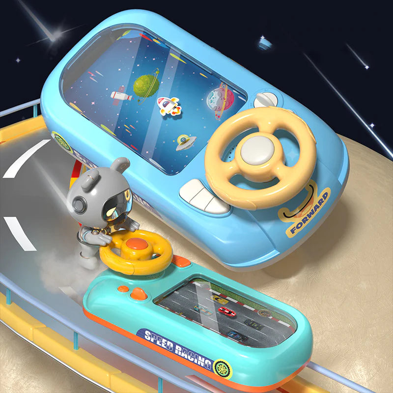 Racing Adventure Car Steering Wheel Toy for Kids – Steer Joy Driving Simulator with Music and Interactive Features – Fun Space Adventure Ship for Kids and Parents Needing a Break