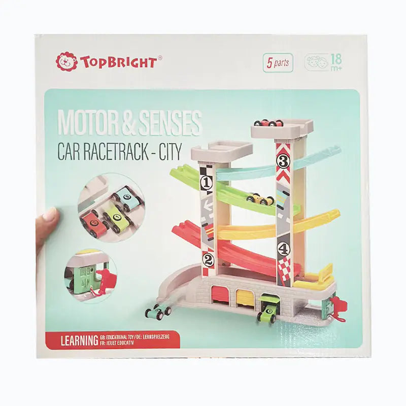Wooden Race Track Ramp Toy with 4 Mini Cars – Fun Educational Gift for Toddlers Ages 1–2 Boys & Girls