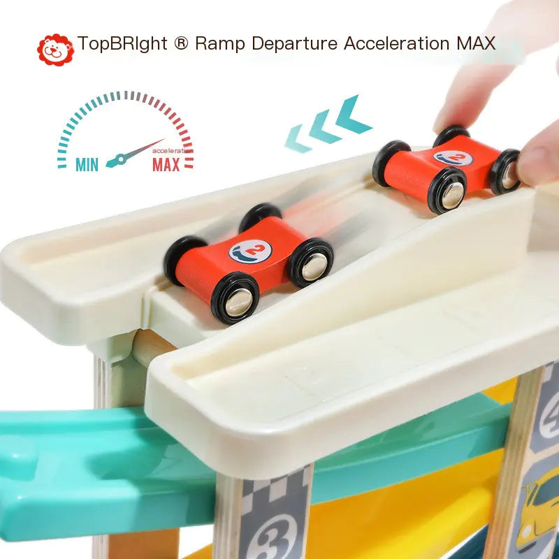 Wooden Race Track Ramp Toy with 4 Mini Cars – Fun Educational Gift for Toddlers Ages 1–2 Boys & Girls