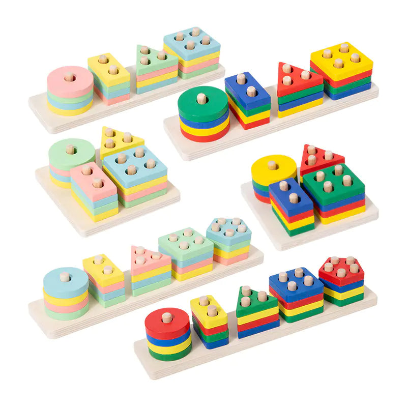 Wooden Shape Sorting & Stacking Blocks – Montessori Early Learning Toy