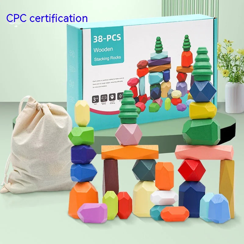 Wooden Balancing Stacking Stones – Colorful Montessori STEM Toy for Kids Ages 3-6 | Educational & Sensory Gift for Boys & Girls