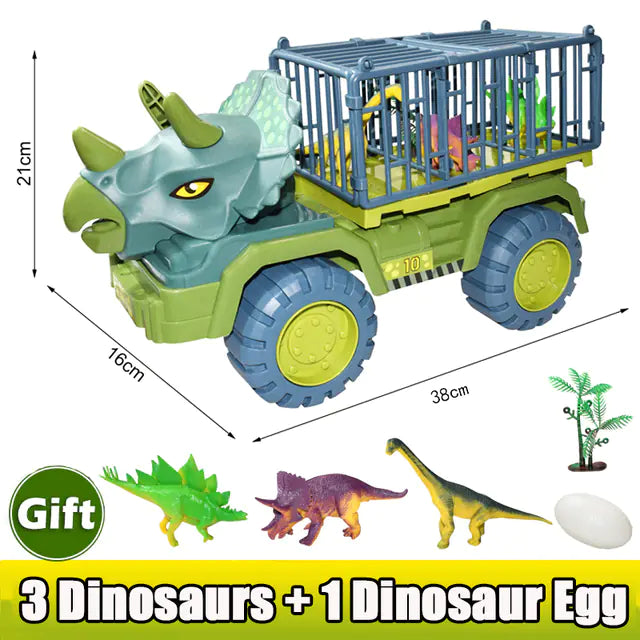 Dinosaur Toy Car Set – Tyrannosaurus Rex & Triceratops Transport Vehicle for Children 3+