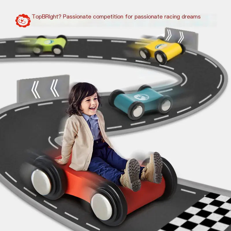 Wooden Race Track Ramp Toy with 4 Mini Cars – Fun Educational Gift for Toddlers Ages 1–2 Boys & Girls