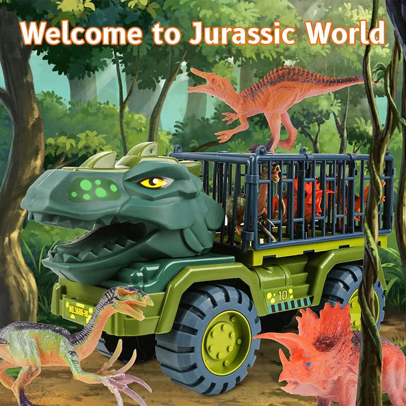 Dinosaur Toy Car Set – Tyrannosaurus Rex & Triceratops Transport Vehicle for Children 3+