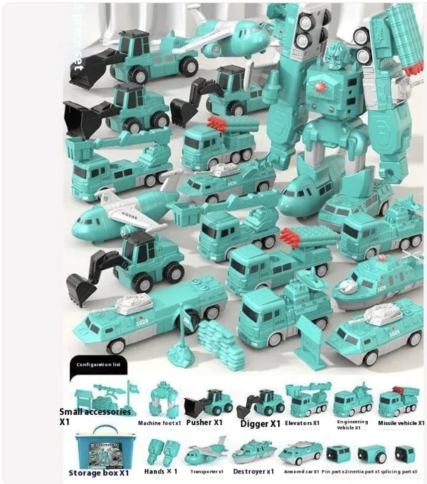 Magnetic Transform Engineering Car Toys with Storage Box – 35 Pcs Transforming Robot & Construction Vehicle Toy Gift for Kids Ages 3-8, Fun Outdoor Toddler Activity Set