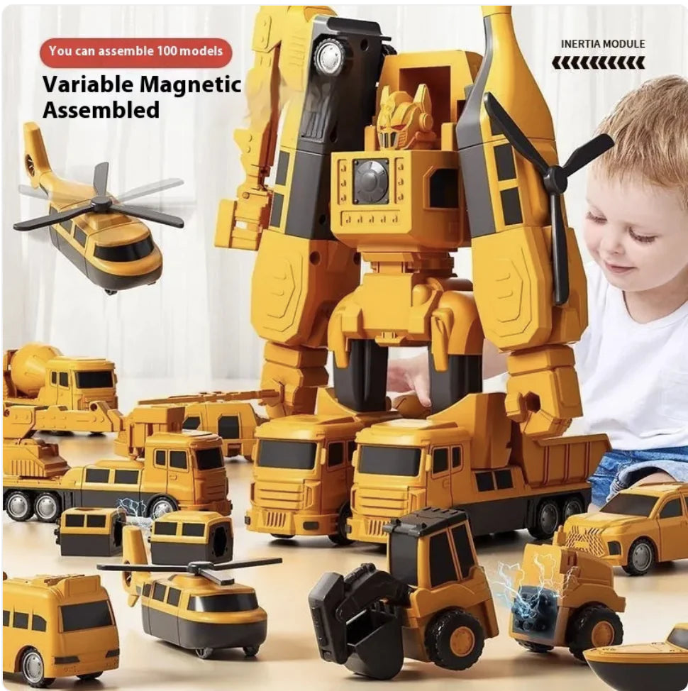 Magnetic Transform Engineering Car Toys with Storage Box – 35 Pcs Transforming Robot & Construction Vehicle Toy Gift for Kids Ages 3-8, Fun Outdoor Toddler Activity Set