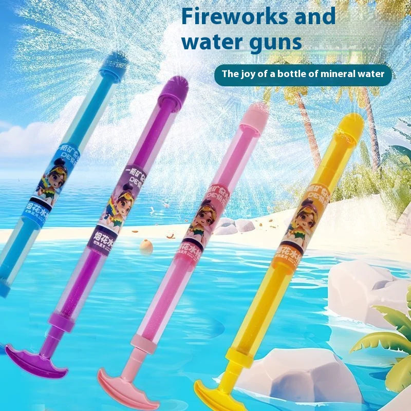 Firework Water Spray Gun – Pull-Out Water Guns in Fireworks Style, Fun Water Spray Toys for Parties, Concerts, Water Festivals, Pool Parties, and Family Gatherings (Blue, Pink, Purple, Yellow)