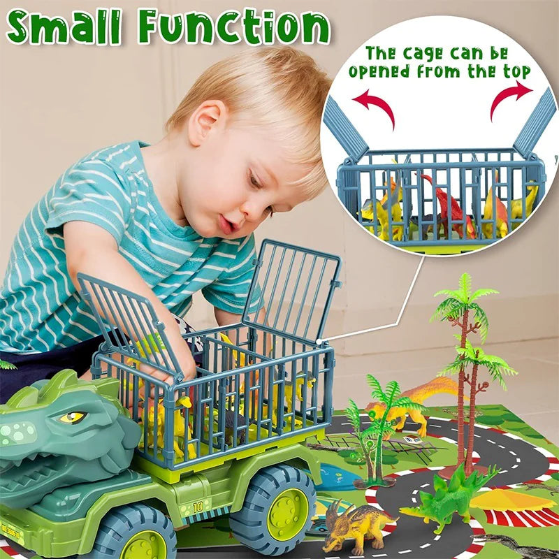 Dinosaur Toy Car Set – Tyrannosaurus Rex & Triceratops Transport Vehicle for Children 3+
