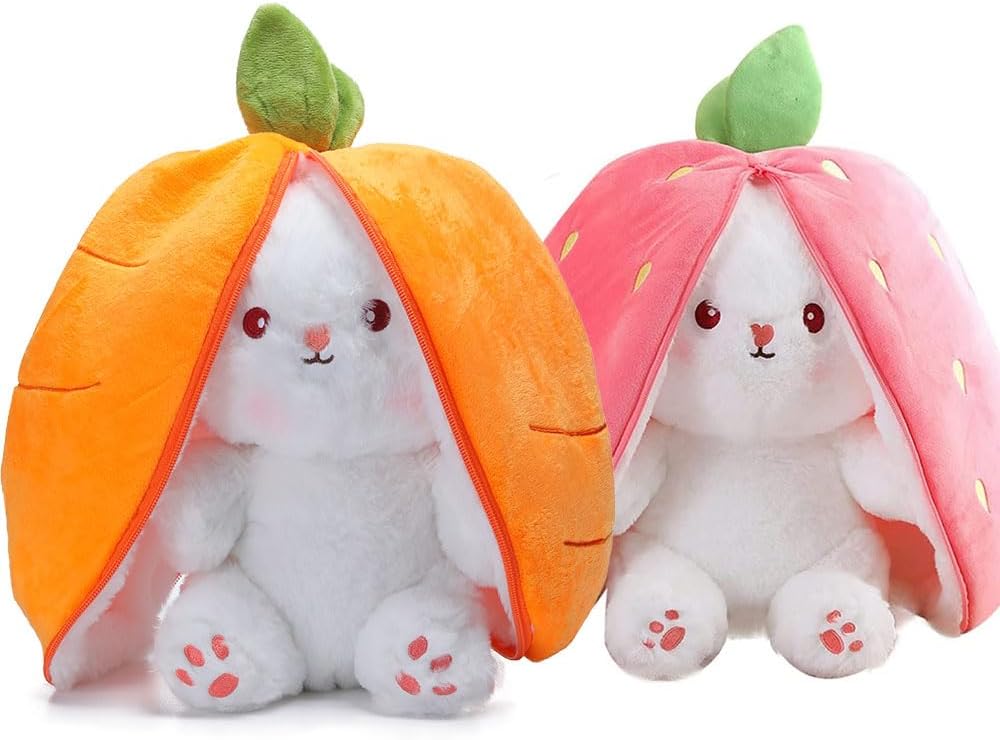 Magic Metamorphosis: 18/25 cm Rabbit Plush Toy Transforms into Strawberry and Carrot Hideout