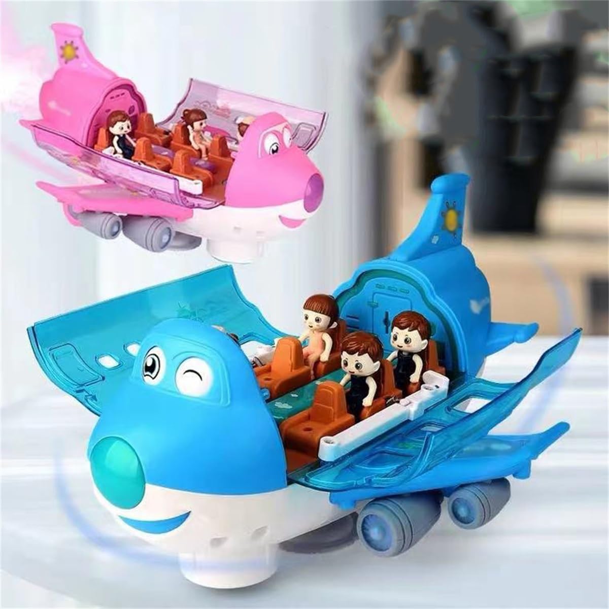 360° Rotating Electric Airplane Toy for Kids with Bump-and-Go Action, LED Flashing Lights, and Sound - Perfect Gift for Boys Aged 3+