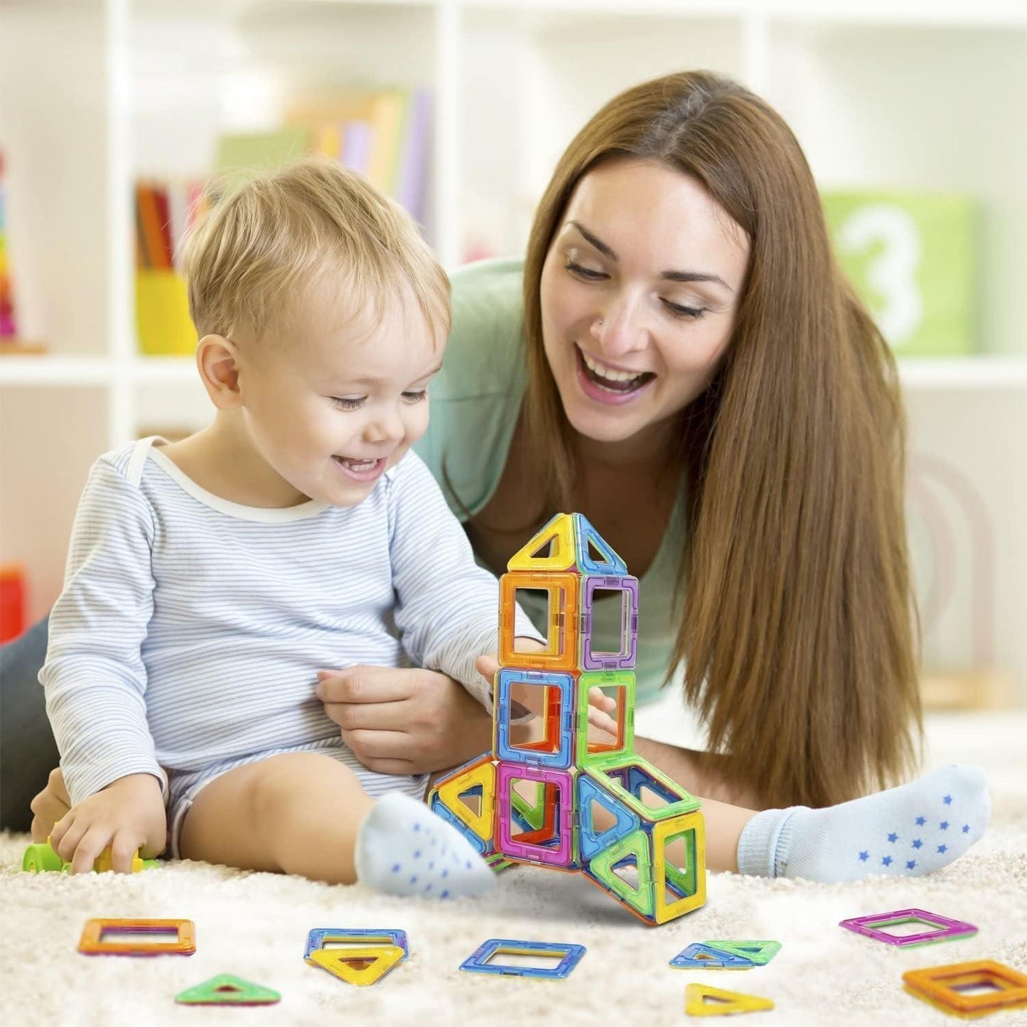 Magnetic Building Blocks Designer Set - Big and Mini Sizes, 3D Rainbow Colors for Fun and Educational Play