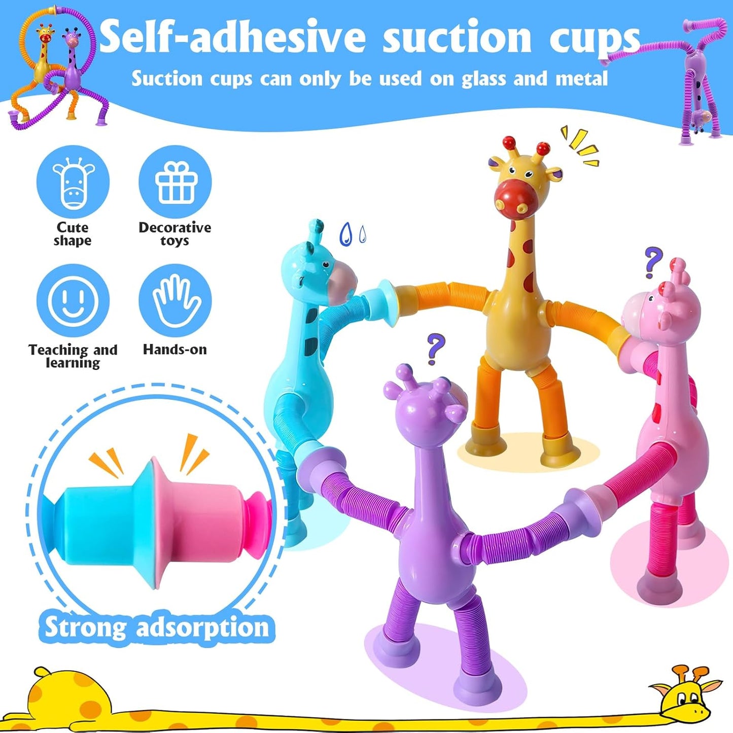 Telescopic Giraffe Suction Cup Pop Tubes – Sensory Fidget & Stress Relief Toy for Kids