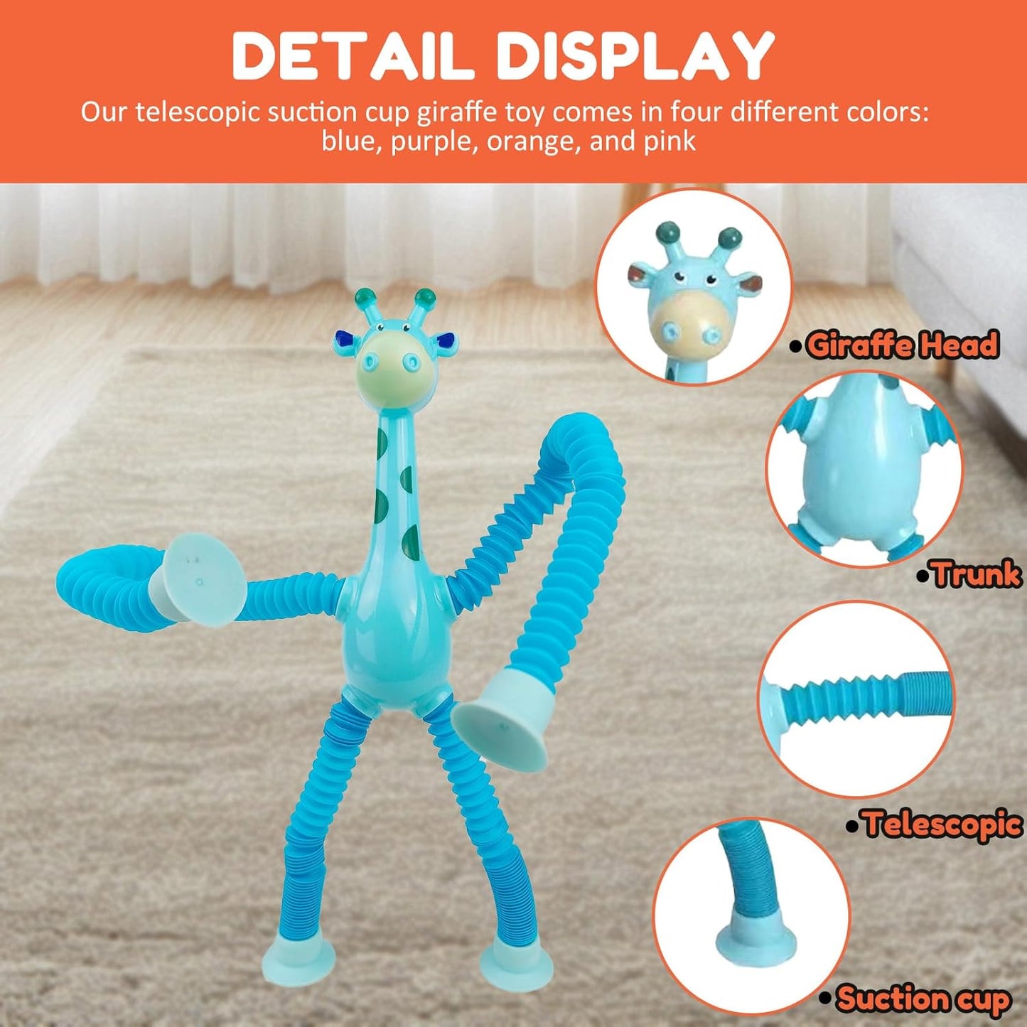 Telescopic Giraffe Suction Cup Pop Tubes – Sensory Fidget & Stress Relief Toy for Kids